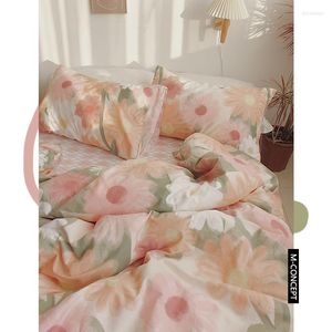 Bedding conjuntos de impressão de pintura a óleo, lenço de casal de algodão puro, quarto de menina decorativa ajustada