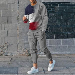 Tute da uomo Tuta autunnale T-shirt a maniche lunghe da uomo Pantaloni Set Completo a 2 pezzi Jogger Trend Streetwear Oversize Quotidiano Completo da uomo