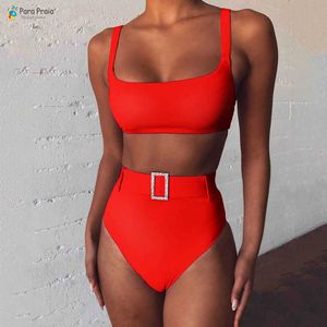 BHs Sets Para Praia Belted Swimear Hohe Taille Bikini Badeanzug Frauen Beachwear Push Up Bademode Badeanzug Sexy Badeanzug Tanga Bikini T221206