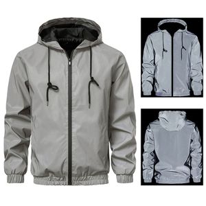 Herrenjacken Herren Herbst und Winter Mode Lässig Einfarbig Reflektierende Hip Hop Fluoreszierend Lässig Nachtsport Herren Schneehose Und Jacke 221205