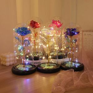 LED Enchanted Galaxy Eternal Roses 24K Gold Foil Foil With Fairy String Lights في Dome for Mother Valentine Day Gifts P1208
