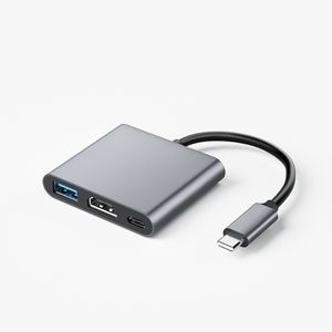 Tipo C para USB3.0 Hub HDMI-4K30HZ PD60W 3in1 Plug and Play Support Tablet e cabo de telefone celular