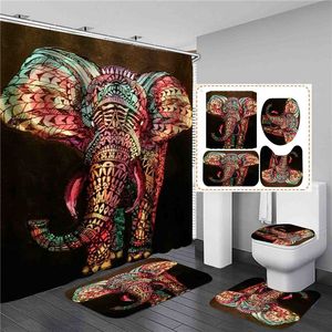 Cortina de chuveiro do banheiro elefante aquarela criativa Cortinas de banho impermeabilizadas Decora￧￣o de tela com ganchos 1pc/conjunto