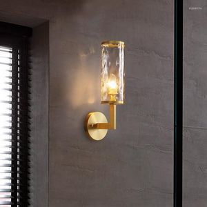 Wall Lamp Home Indoor Copper For Bedroom Bedside American Vintage Fixtures Background Stair Corridor Glass Sconce