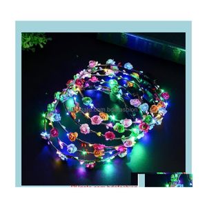 Andra modeaccessoarer Andra Aessoriesblinkande Led-hårband Strings Glow Flower Crown Pannband Light Party Rave Blommigt hår Gar Otj9A