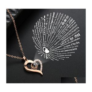 Pendants Rose Gold 100 Languages I Love You Projection Pendant Necklace Romantic Loves Memory Wedding For Woman Kolye Inventory Drop Dhwcm