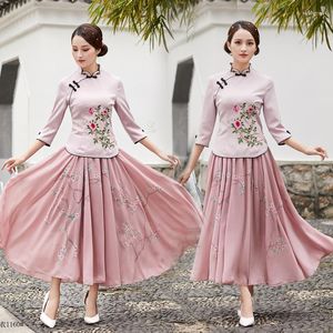 Ethnische Kleidung Sheng Coco Damen Chinesisches Blusenhemd, bestickter Schmetterlingsausschnitt, rosa Cheongsam-Qipao-Anzugoberteile, Übergröße 5XL