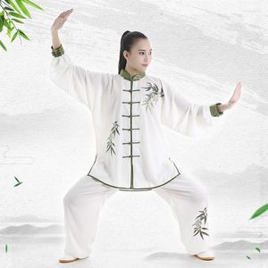 Etniska kläder tai chi enhetliga vuxna kampsportkläder långärmad broderi taekwondo kungfu kostym kinesisk stil morgon träning