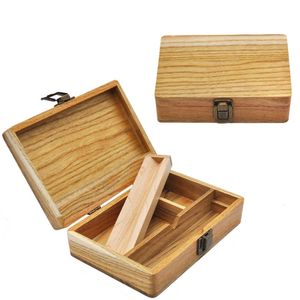 Caixa de cigarros de fumaça Caixa de esconderijo de madeira com bandeja de rolamento de tabaco artesanal natural e caixa de armazenamento de ervas para fumar acessórios para tubos