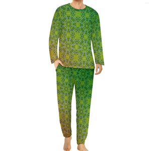 Men's Sleepwear Red Green Pajamas Long-Sleeve Vintage Print Two Piece Sleep Pajama Sets Autumn Male Custom Elegant Big Size