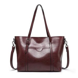 HBP womens purses handbags Oil Wax Leather Large Capacity Tote Bag Casual Women ShoulderBag coffee color