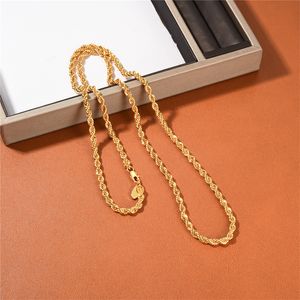 Brass Gold-Plated Fried Dough Twist Necklace Rope Design Gold Twisted Long Sweater Chain Fashion All-Match Jewelry Accessories