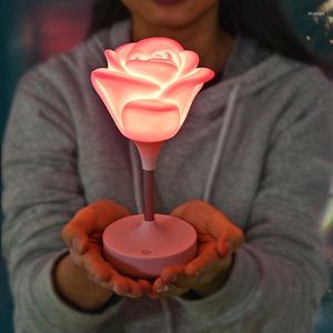Luci notturne Romantic Rose LED per sala da pranzo Cafe Bar Lamp Decor Carica USB Apparecchi di illuminazione dimmerabili Regali di Natale per ragazze