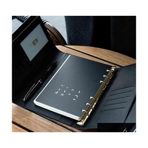 Notepads A5 A6 Light Luxury Office Business Highgrade Meeting Loose Leaf Binder Spiral Notebook 6 Hole Metal Buckle Diary Planner Ag Dhktz