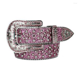 B￤ltesdesigner Punk Rhinestone Studded Belt for Women Black Pu Leather Women's Midje Fashion