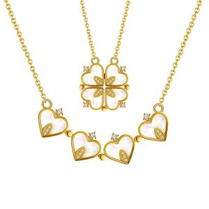 Foldbar Korea Gold Plated Pendant Creative Diamond Jewelry 100% 925 Sterling Silver Four Leaf Clover Necklace For Women Girls