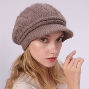 Atualize a moda feminina feminina chapéu de gorro de inverno boné de chapéu de malha quente com moda viseira meninas