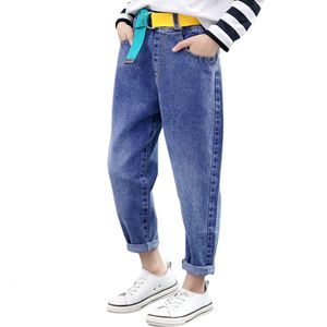 Calça jeans cinto de menina para meninas primavera de outono infantil roupas casuais roupas infantis 6 8 10 12 14 221207
