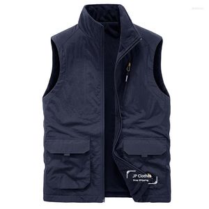 M￤ns v￤star M￤n varma Autumn Winter Casual Outdoor Vest Velvet Plus Size Midja Fleece Multi-Pocket Cotton Tank ￤rml￶s jacka