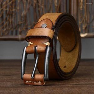 Belts 3.8CM Washed Vintage Old Leather Belt Men's Needle Buckle Layer Cowhine Simple Casual Denim