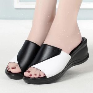 Slippers Summer Outside Leisure Wedges Peep Toe Platform Cutout Mixed Colors Plus Size 42 43 Genuine Leather Women Gladiator on Sale