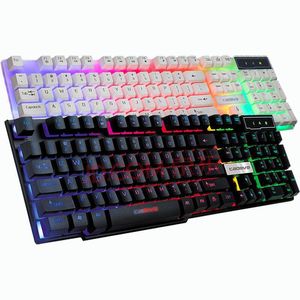 لوحة مفاتيح الألعاب الإنجليزية ذات الإضاءة الخلفية السلكية Teclado Gamer Floating LED Backlit USB إحساس ميكانيكي مماثل