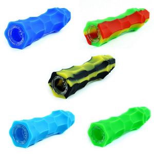 Tubi in silicone colorato Vetro spesso Erba secca Tabacco Filtro poroso Catcher Pipistrello assaggiatore One Hitter Stand Handpipes Punte per portasigarette