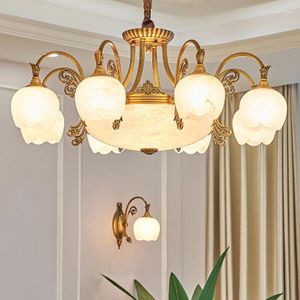 Chandeliers Luxurious Brass Ceiling Chandelier Lighting Natural Stone Hanging Lamp Pendant Copper Living Room El Hall Restaurant Decorate