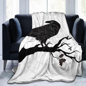 Blankets Flannel Blanket Crow Sitting On Branch Of Oak Tree Runes Light Thin Mechanical Soft Throw Sofa Bed Travel Patchwork