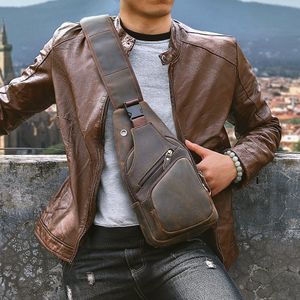 Waist Bags Men Original Crazy horse Leather Casual Triangle Crossbody Chest Sling Design Travel One Shoulder Daypack Male 8015 221208