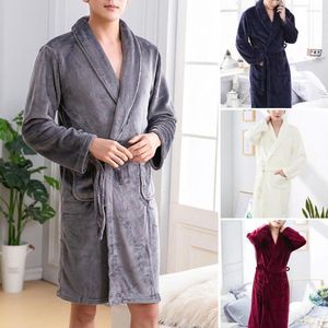 M￤ns Sleepwear Autumn Winter Men Nightgown Flanell Pockets Lapel Solid Color Long Sleeve Robe Plus Size Thicked Turndown Collar Bathrobe