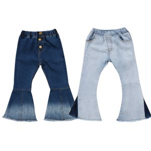 Byxor Toddler Infant Child Barn Baby Girls Denim Bell Bottom Long Pants träffar färgbrett ben Jeans 2 7T 221207