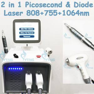 2 I 1 Picosecond 808nm 755nm 1064nm Diod Laser Hårborttagning Tatuering Borttagning Maskin Hudföryngring Skönhet Salongutrustning