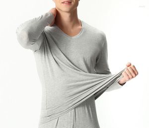 Men's Thermal Underwear Autumn Winter Bamboo Fiber V-neck Warm Long Johns Set For Men Ultra-Soft Solid Color Thin Men's Pajamas 7XL