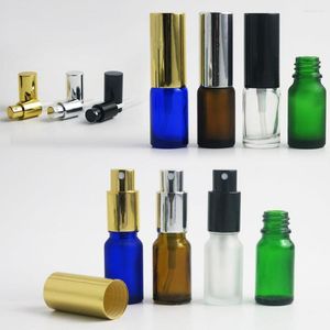 10 bottiglie vuote portatili da 10 ml, trasparenti, ambra, blu, verde, in vetro, per oli essenziali, con nebulizzazione fine, profumo da 1/3 oz