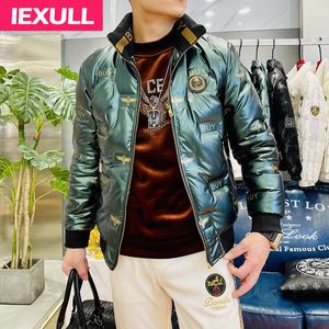 Męska dół Parkas Europejska stacja europejska zimowa mowa kurtka męska skórzana etykieta RC Leopard Head High-end White Duck Men 221208