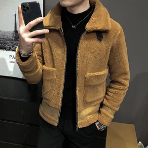 Men's Jackets Autumn and winter men's short fur lamb woolen jacket men's solid color slim lapel woolen windbreaker coats Brand tops 221208