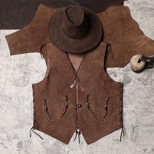Gilet da uomo Western Cowboys Gilet in pelle da equitazione Giacche senza maniche reversibili vintage Gilet in vera pelle di pecora