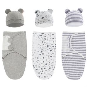 Filtar Svaddling 100% Organisk bomullsbarn Baby Swaddle Filt Wrap Hat Set för spädbarnsjusterbar född 3 månad 221208