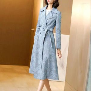 Women's Trench Coats High-end Lace Coat Womens 2022 Spring Autumn Fashion Temperament Windbreaker Jacket Plus Size Long Over The Knee