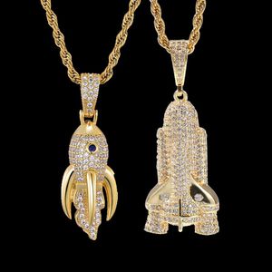 Nya modepersonliga killar Guldpläterade Mens Bling Rocket Ship Pendant Necklace Chains Hip Hop Iced Out Rock Rapper Jewelry Gift286d