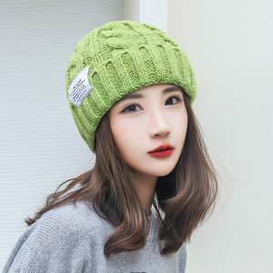 Winter frauen Hut Baumwolle Blends Gestrickte Mützen Fashion Solid Warme Kaschmir Wolle Skullies Mützen Weibliche Dicke Twist Caps