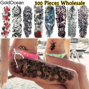 Temporary Tattoos GoldOcean 500 Pieces Wholesale Full Arm Temporary Tattoo 48x17cm Long Leg Henna Eye Body Art For Men Women Fake Tattoo Stickers 221208