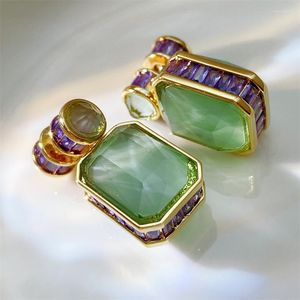 Stud Earrings High-Grade Olive Green Elegant Rhinestone Micro-Inlaid Purple 925 Silver