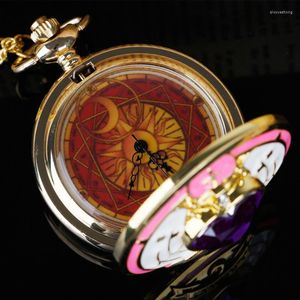 Pocket Watches Japanische Anime Moon Girl Quarz Uhr Mode Einzigartige Halskette Anhänger Kette Cosplay Geschenke für Frauen Mädchen Damen Damen