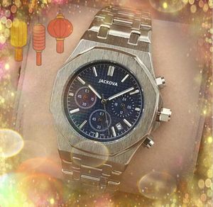 Мужские полные функции Quarz Precision и долговечность часы 42 мм часовой дисплей роскошный популярный резиновый мелкий пояс из нержавеющей стали розовый золото серебряные черные наручные часы.