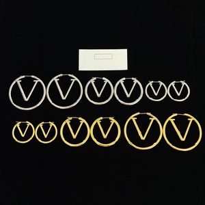 Mit Box 3/4/5 cm Classic Fashion Stud Womens Big Circle einfache Ohrringe Hoop Ohrringe f￼r Frauen High Sale Gold Silber 2Colors