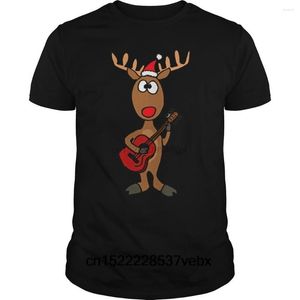 Men's T Shirts Funny Men Shirt Women Novelty Tshirt Cool Christmas Reindeer Playing The Guitar U