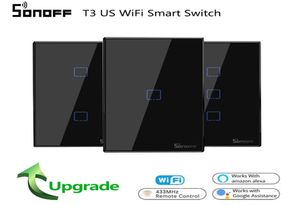 Wholesale sonoff t3 us wireless rf433 wifi wall light black glass panel app remote smart touch switch with alexa google home3818648
