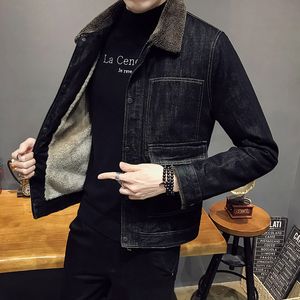 Mäns jackor Men Fallwinter denim Jacket Herrmode Casual Pure Cotton Thicked Warmth Slim Lamb Päls krage Denim Coats Tops 221208